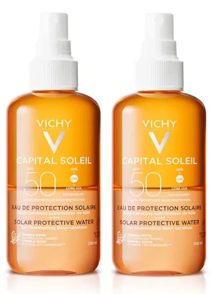 Detalle de Vichy Capital Soleil Agua Luminosidad SPF50 (2x200 ml): protección solar acuosa con efecto luminosidad