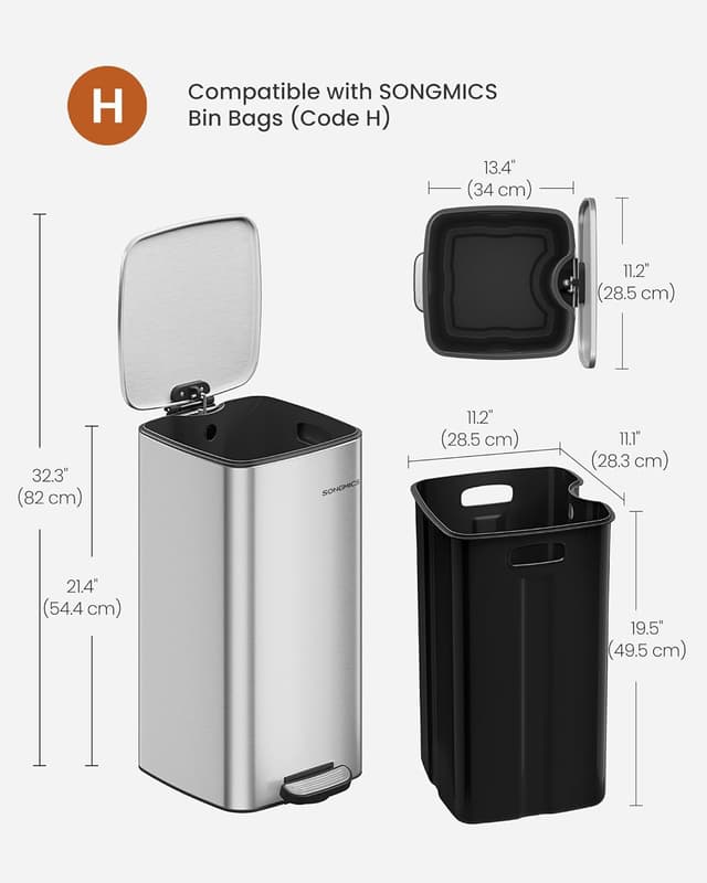 Thumbnail 6 de SONGMICS kitchen bin 30 L stainless pedal