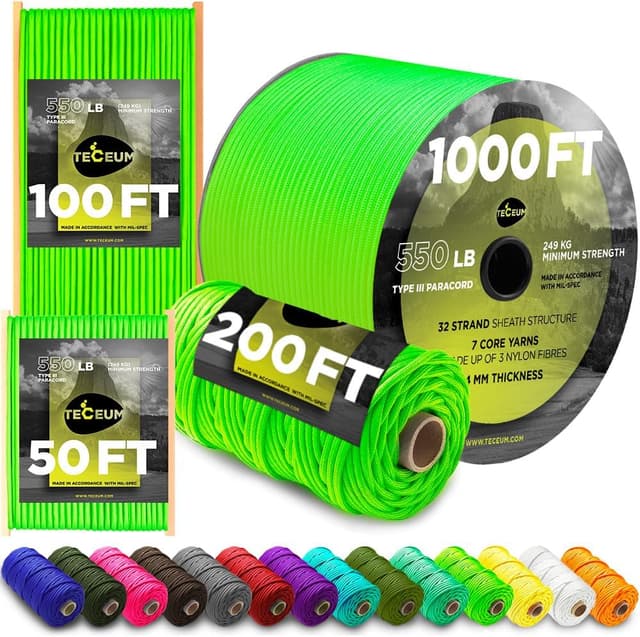 Imagen de TECEUM Paracord Type III 550 Neon Green 30 m en OfertitasTOP