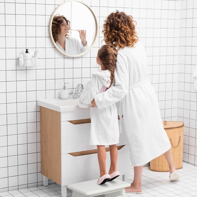 Detalle de Relaxdays sgabello poggiapiedi in bambù fino a 100 kg, bianco (20 x 33 x 21,5 cm)