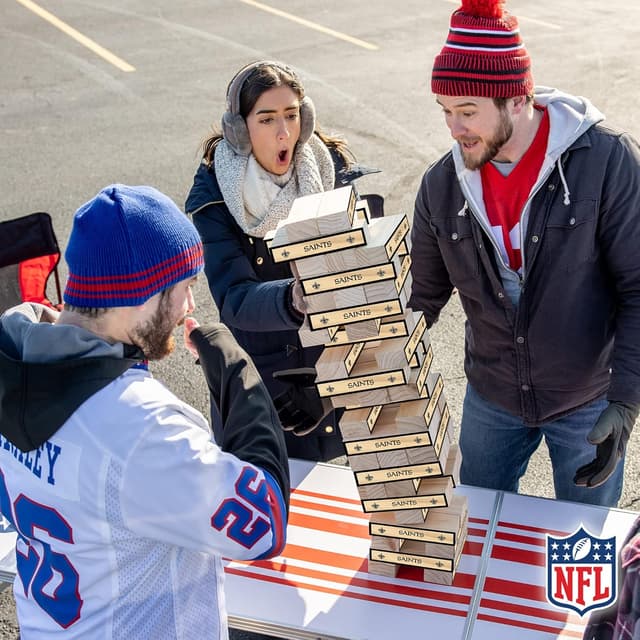 Detalle 2 de Wild Sports NFL Giant Stacking Wooden Blocks (Tumbling Tower) — Official 32-Team Family Yard Game
