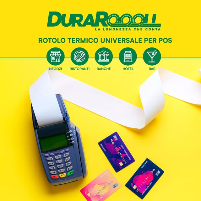 Detalle de 40 rotoli carta termica per POS 57x36 DuraRoooll, rulli per scontrini (16 m) compatibili con Nexi, SumUp, Pax, Axerve e Ingenico