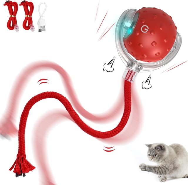 Detalle de IOKHEIRA Interactive Electric Automatic Cat Toy (Red) – rechargeable, irregular moving cat toy