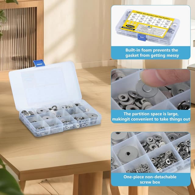 Detalle de VARHHUXHA 746-piece stainless steel flat penny washers set (M2–M10)