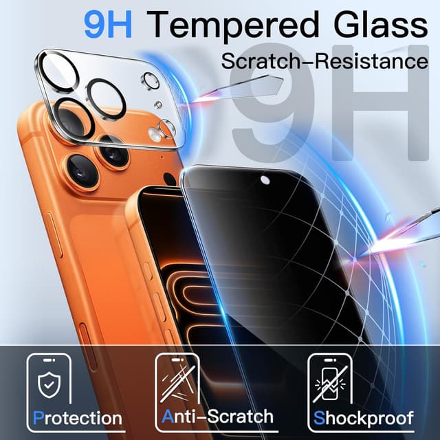 Detalle de JETech Sichtschutz Schutzfolie für iPhone 17 Pro Max 6,9 Zoll – mit Kameraschutz & Installationswerkzeug, 2er-Set