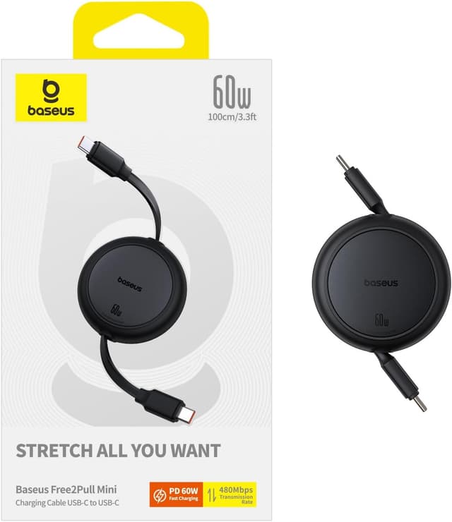 Thumbnail 6 de Baseus cavo USB‑C a USB‑C arrotolabile 60 W retrattile da 1 m (per iPhone 16/15/14 Pro, Galaxy S e MacBook/iPad Pro)