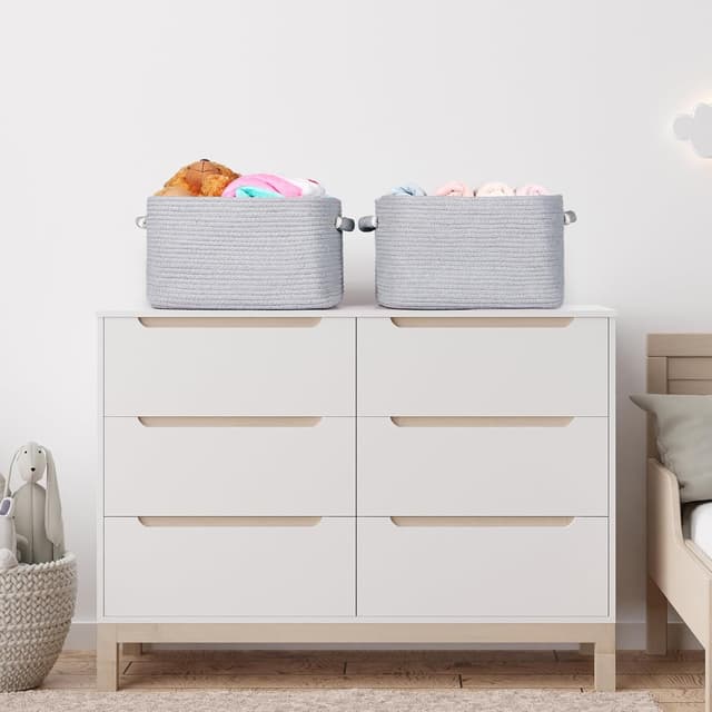 Detalle 2 de Univivi 3-Pack Rope Storage Baskets (White/Grey) for Shelves & Home Organisation