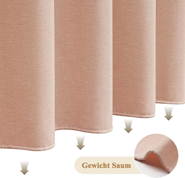 Detalle de EurCross rideau de douche texturé effet lin rose 180×200 cm avec œillets et crochets