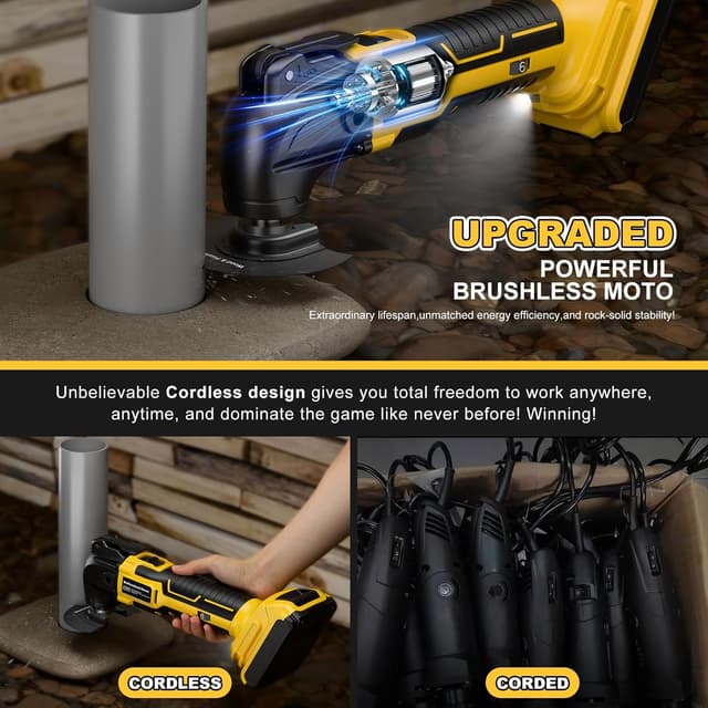 Detalle de DeWalt utensile oscillante a batteria 18/20V brushless con 6 velocità variabili e 23 accessori (solo corpo macchina)