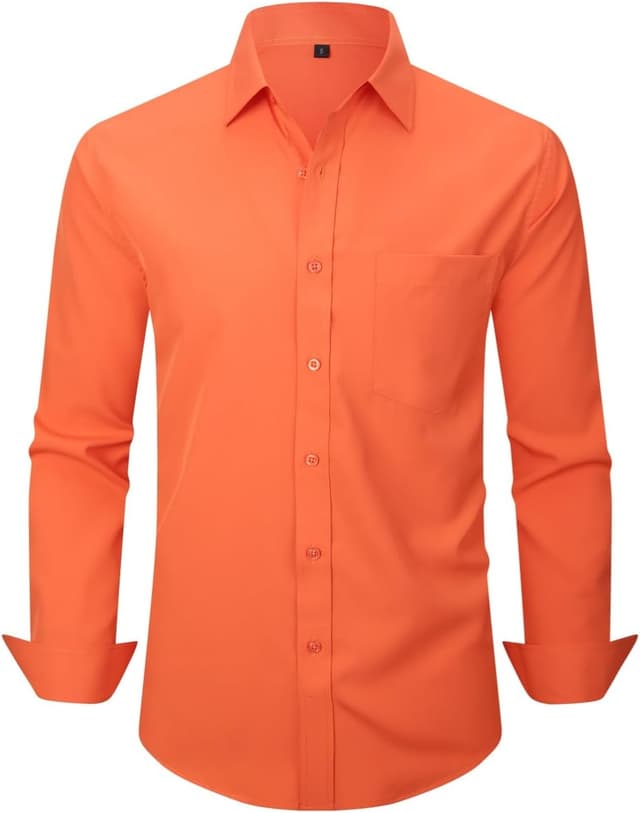 Detalle de corfty Men Long Sleeve Dress Shirt — Regular Fit Stretch Free-Wrinkle Casual Button-Down