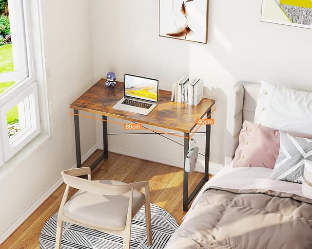 Detalle de ODK Scrivania da ufficio 80x40 cm in metallo e truciolato, piccola scrivania PC marrone