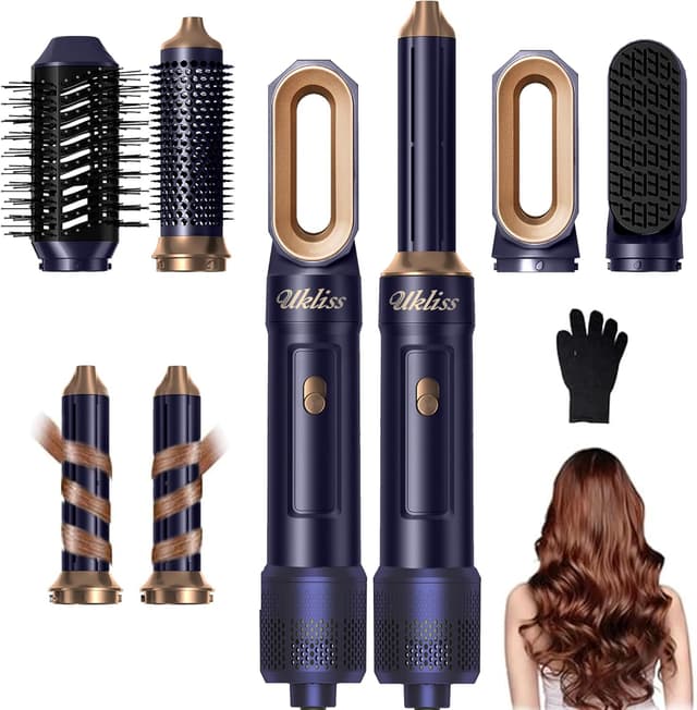 Detalle de UKLISS 6 en 1 Hairstyler : brosse chauffante brushing & boucleur à air chaud 1000 W (Blu)