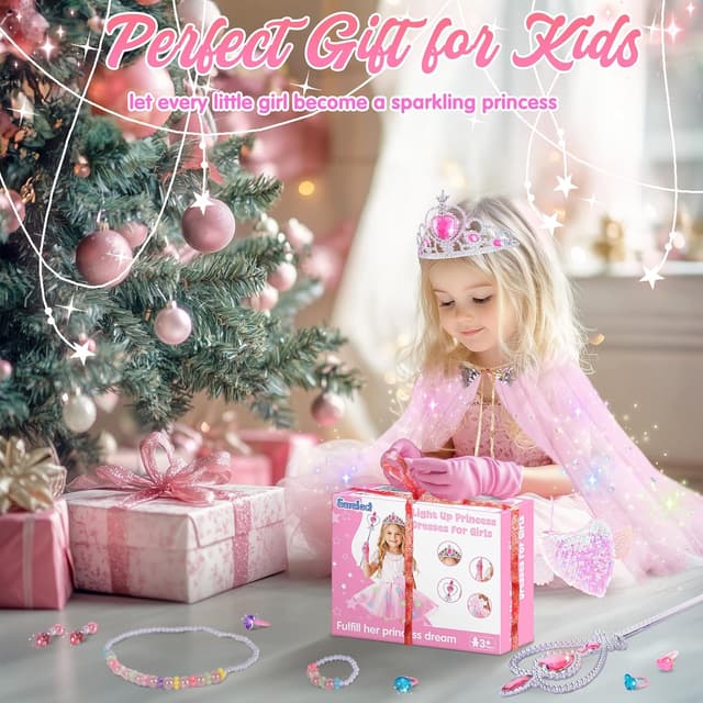 Thumbnail 6 de Déguisement Princesse fille 3+ ans avec cape illuminée et couronne (3 à 8 ans) – ensemble jeu de rôle lumineux