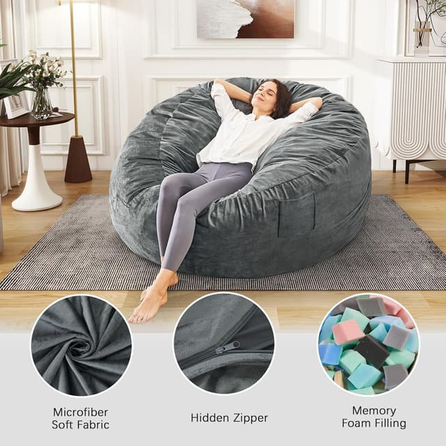 Detalle 1 de ILPEOD Bean Bag Chair 100% Convertible Bed