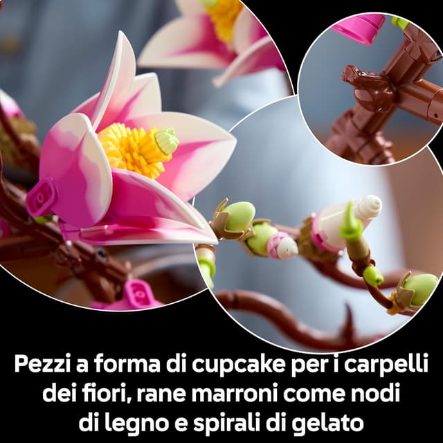 Detalle 2 de LEGO Botanicals 11510 Rametti di Magnolia – 5 fiori artificiali da costruire, decorazione per adulti