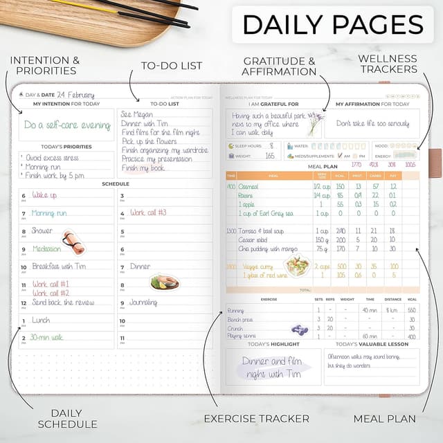 Detalle 2 de Clever Fox Wellness Planner Premium Daily Lifestyle Journal (Rose Gold) – 3-Month Health, Nutrition & Exercise Planner