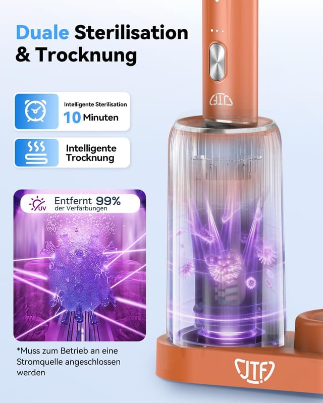 Detalle de JTF Brosse à dents électrique sonique avec station UV et séchage, 5 modes, 6 têtes de rechange