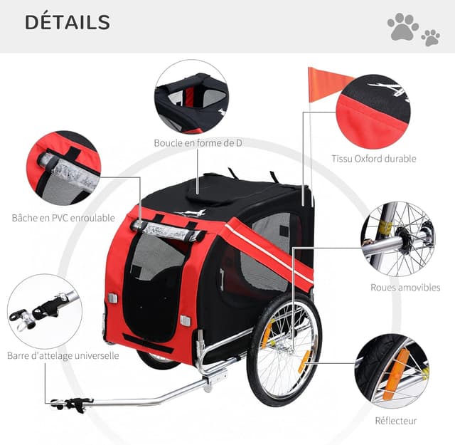 Thumbnail 2 de PawHut Remorque vélo pour Chien Animaux Pliable 30 kg