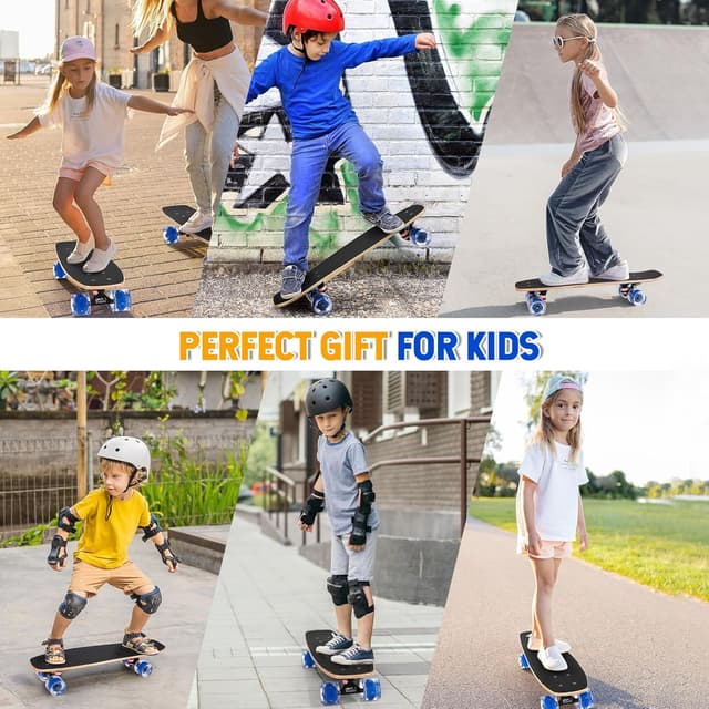 Detalle 2 de GIEEU 9-Ply Canadian Maple Skateboard with Colourful Flashing Wheels (Complete deck)