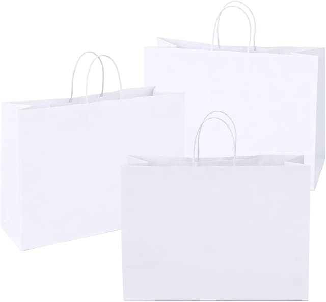 Detalle de Ronvir Large White Gift Bags (50 Pack) with Handles, Recycled Kraft Paper, 41x15x30cm