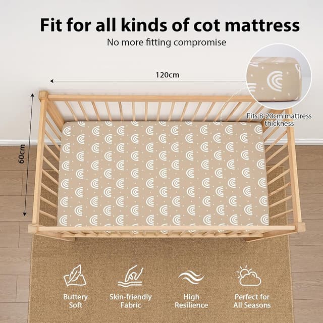 Detalle de FIEMOL Baby Spannbettlaken 60x120 cm (3er-Set) aus Mikrofaser – orange Sonne Regenbogen