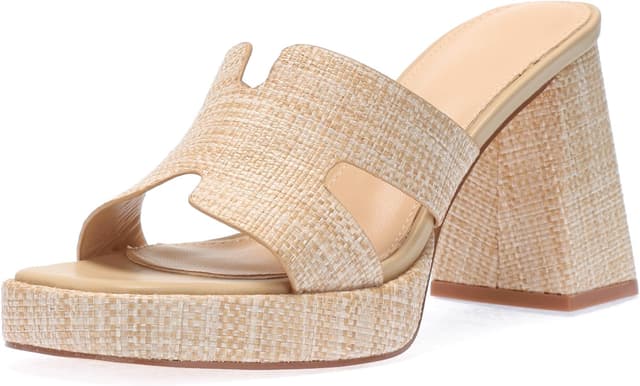 Thumbnail 6 de Monrovia Raffia Heeled Sandals for Women with Platform Wedge Slip-On Block Heel
