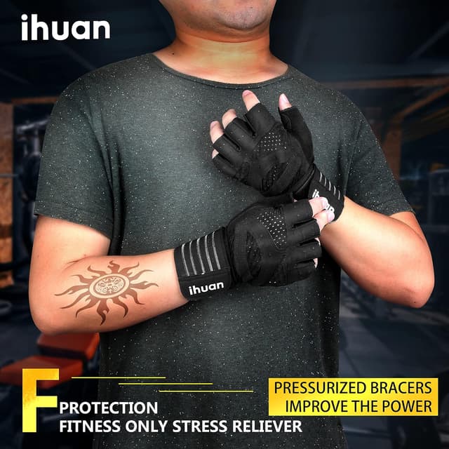 Detalle 2 de ihuan Ventilated Weight Lifting Gloves with Wrist Wraps