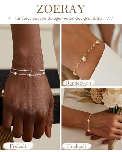 Detalle de ZOERAY pulsera mujer en plata 925 y oro 18K con mariposas, brazalete ajustable y charms