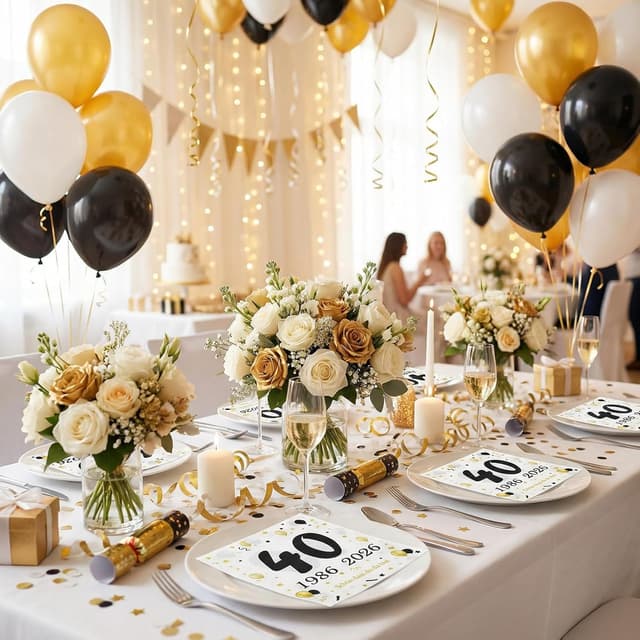 Detalle 2 de 50 Stück Servietten zum 40. Geburtstag in Schwarz-Gold (1986–2026) mit „Schön dass du da bist“