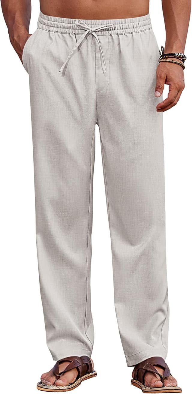 Detalle de COOFANDY pantaloni lunghi da uomo con coulisse in vita: leggeri casual estivi e da spiaggia