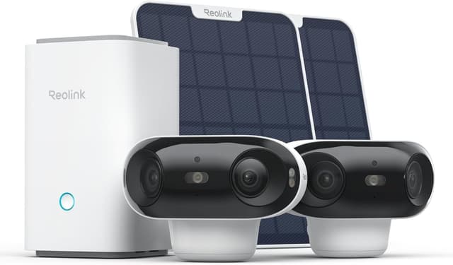 Detalle de Reolink Argus 4 Pro Solar Überwachungskamera (2er-Set) mit Home Hub, 4K ColorX-Nachtsicht & 180°-Weitwinkel