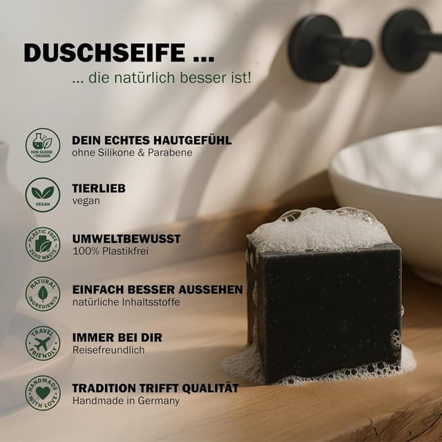 Detalle de JUST SOAP Duschseife 150 g Schwarzer Wald Aktivkohle