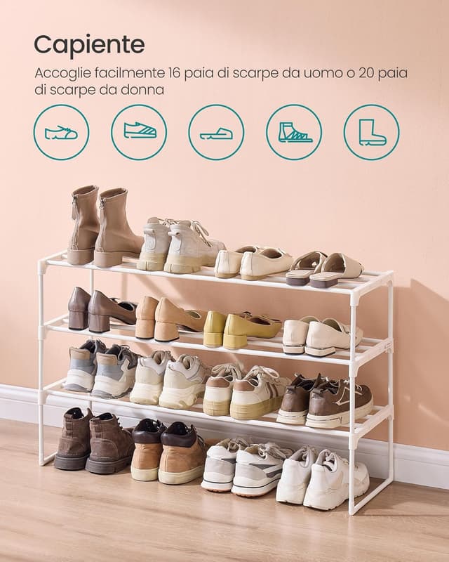 Detalle de SONGMICS LSA303W03 scarpiera a 3 ripiani in metallo, 30 x 92 x 55 cm (verticale o capovolta), impilabile