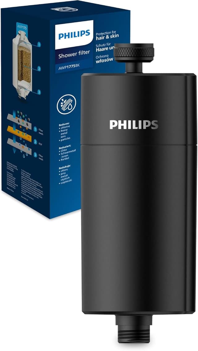 Detalle de Philips Water in-Line Shower Filter (50,000 L) – Black/Reduces Chlorine by up to 99%
