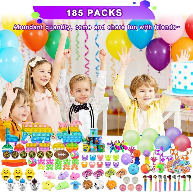 Detalle de OdiuK 185pcs Pop Fidget Toys set — party bag fillers, classroom prizes and stress-relief fidget toys