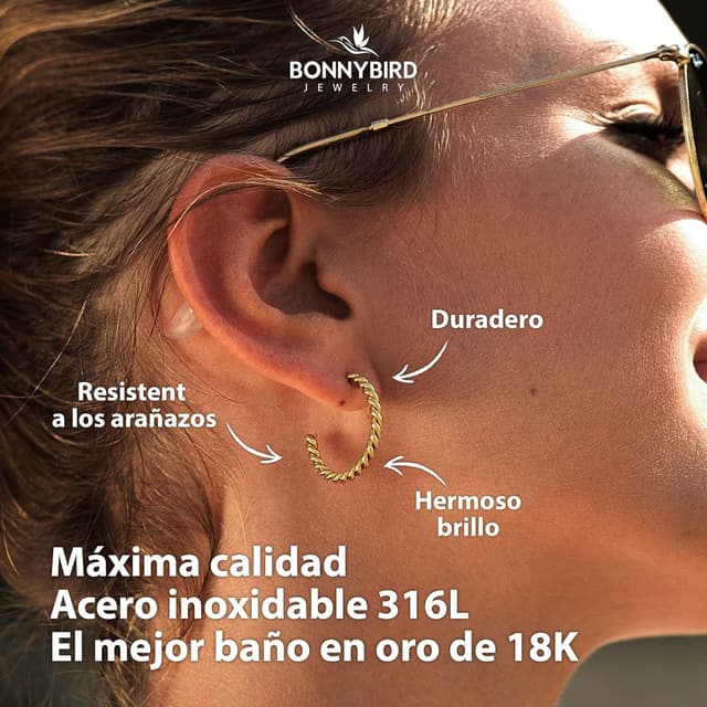 Detalle 2 de BONNYBIRD Pendientes aro 26 mm acero inoxidable
