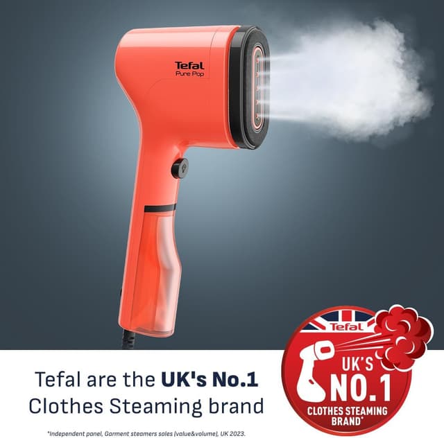 Detalle de Tefal Pure Pop Slim DT2022 handheld clothes steamer (red) – ready in 15 seconds, no ironing board needed