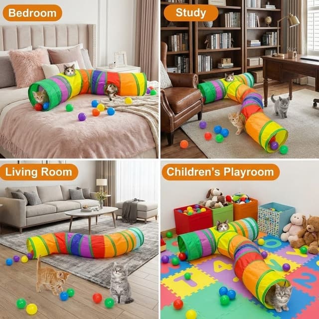 Detalle 2 de DoggKKin Foldable Cat Tunnel (Rainbow Play Tent) with Interactive Toys