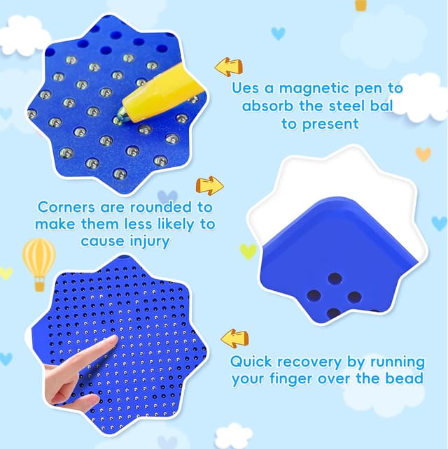 Detalle 2 de AMFUN magnetische Zeichen- und Kugeltafel für Kinder ab 3 Jahren (blau) – magnetisches Stahlkugel-Spiel