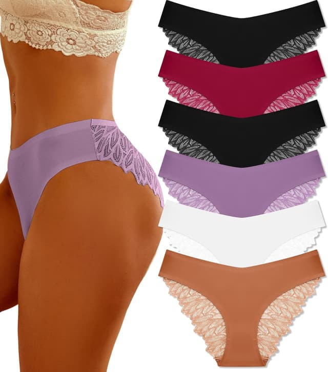 Thumbnail 5 de FINETOO 6-Pack Sexy No-Show Lace Bikini Underwear for Women (Silky Seamless Cheeky Hipster)