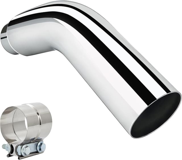 Detalle de 4" to 6" Clamp-On Exhaust Elbow Tip (Chrome/Black) Diesel Exhaust Tip — No Welding Required, Fits 4" OD Pipes