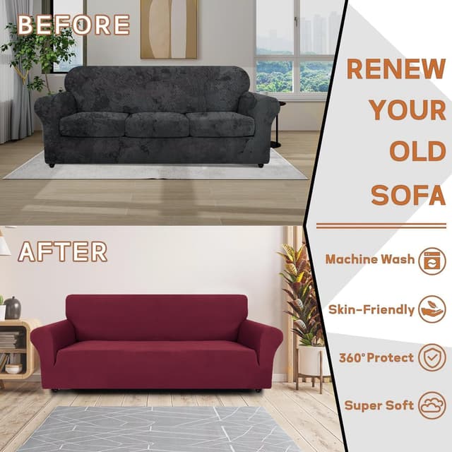 Detalle 2 de Ystyle Copridivano 3 posti con braccioli elasticizzato antigraffio Bordeaux