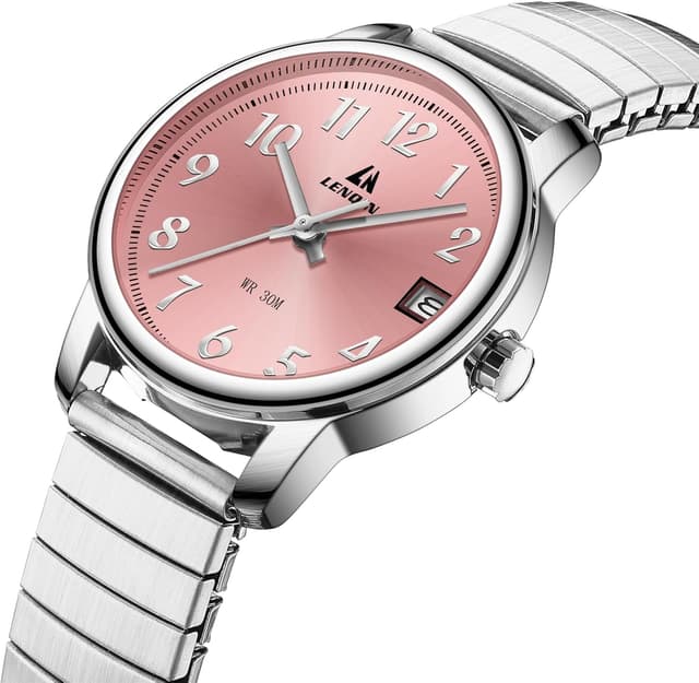 Detalle de LN LENQIN orologio da donna analogico al quarzo in acciaio con cinturino espandibile (impermeabile 3 ATM)