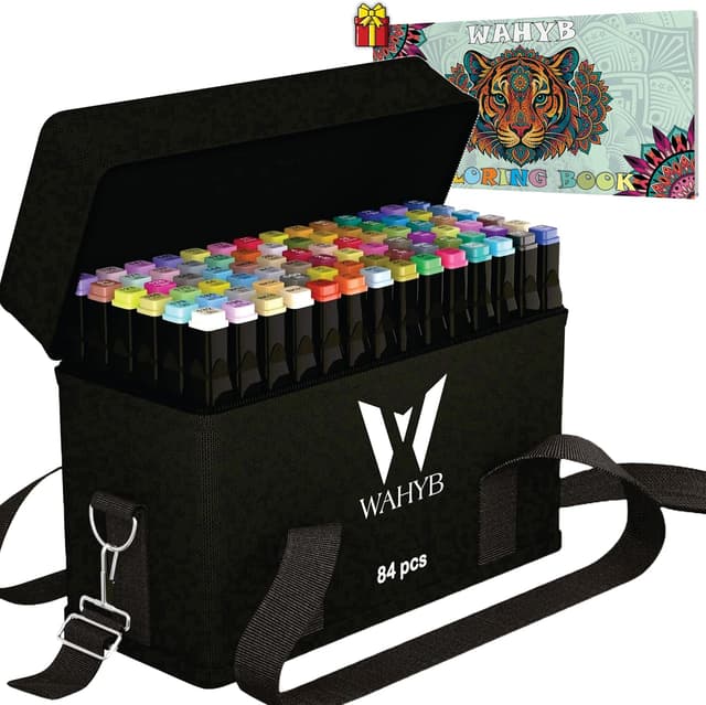Detalle de WAHYB 84 Dual Tip Alcohol Markers set with free colouring book, storage base & carry bag