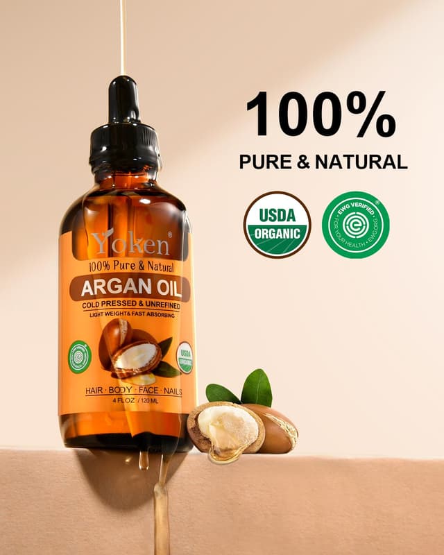 Detalle 2 de Yoken Organic Argan Oil for Hair (USDA Pure, 4 Fl Oz) — cold-pressed argan oil for hair, scalp, face & skin