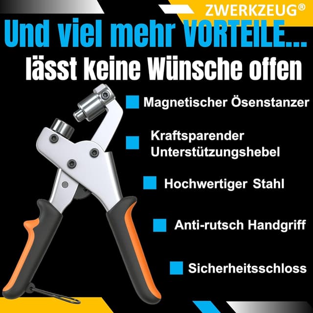 Thumbnail 6 de ZWERKZEUG® Profi Ösenzange Set mit 200 Ösen inkl. Ösenpresse und Ösenstanze (Ø 10 mm)