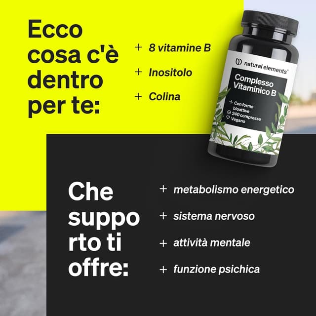 Detalle de Complesso Vitaminico B con 8 vitamine B essenziali e cofattori, 240 compresse vegane (Natural Elements)