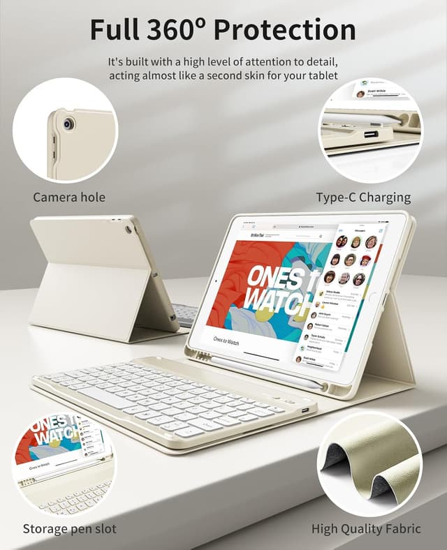 Thumbnail 2 de JKSML Tastatur Hülle für iPad 10.2 Zoll Creme Weiß