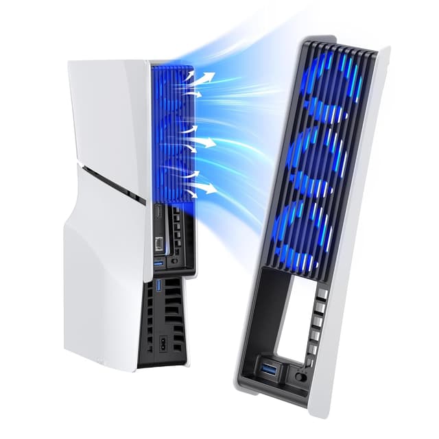 Detalle de KIWIHOME PS5 Slim Lüfter mit automatischer Geschwindigkeit, LED und USB 3.0-Hub für Disc- & Digital-Edition