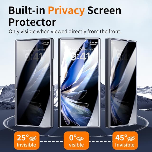 Detalle 2 de YOOVEI Z Fold 7 Luxury Leather Case with Built-In Privacy Screen Protector (MagSafe & Camera Protection) — Black